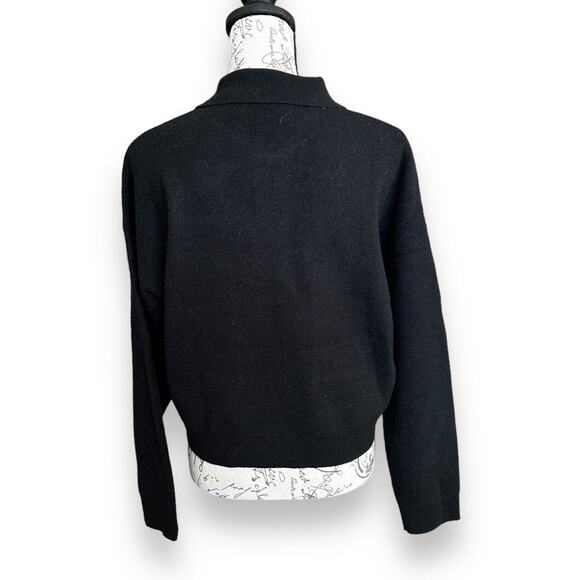 New Elie. Tahari Black Heavyweight Sweater Collar Zip Pockets Medium MSRP $138 - Picture 3 of 5